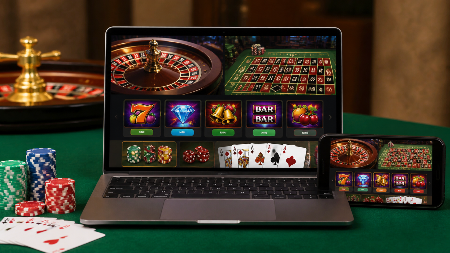How to Evaluate Top Online Casinos Before You Play Online casino interface on laptop and phone with casino games