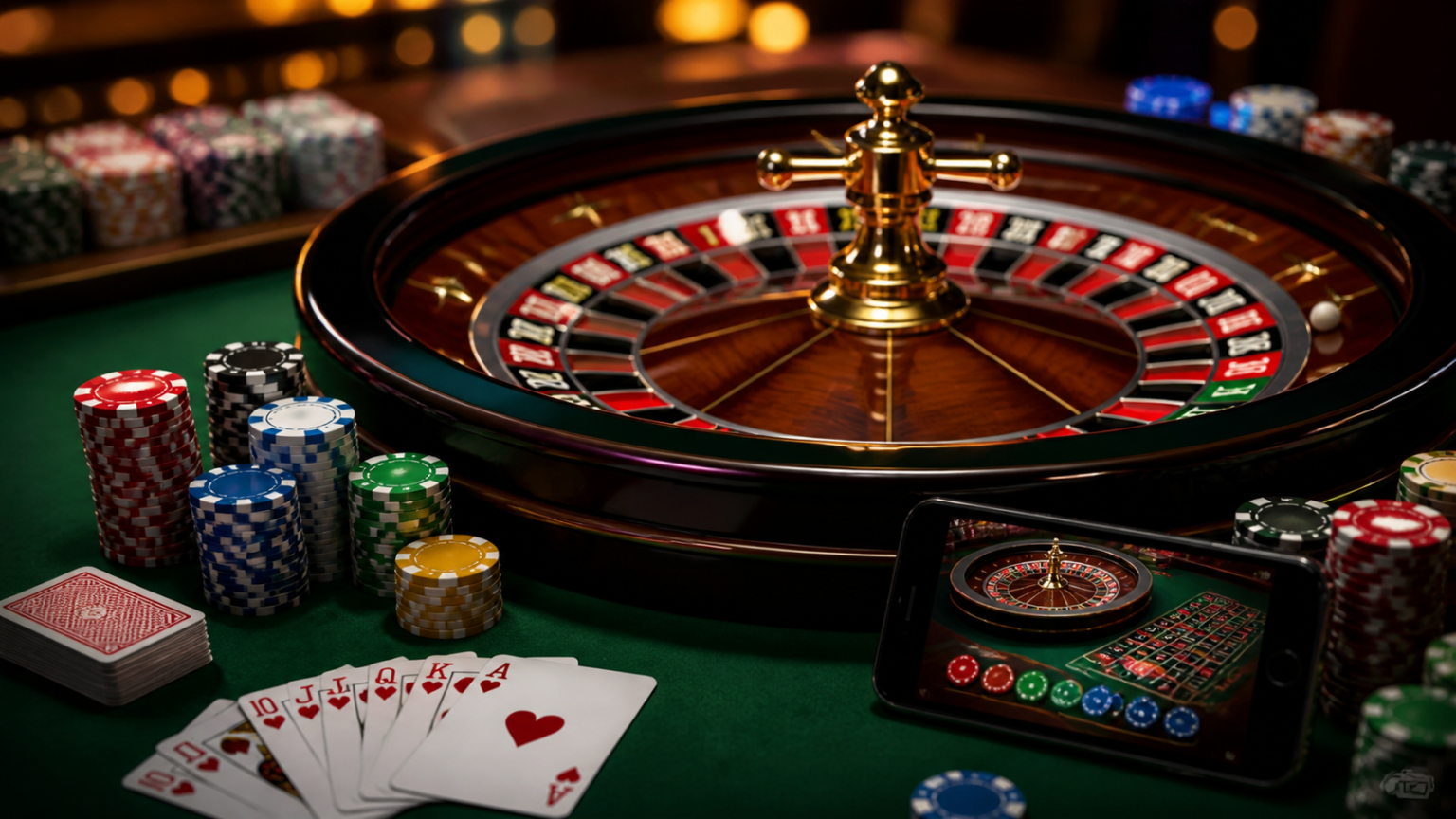 Online Casino Malaysia: A Practical Guide for Players Casino table with roulette, cards, chips, and smartphone for online casino play